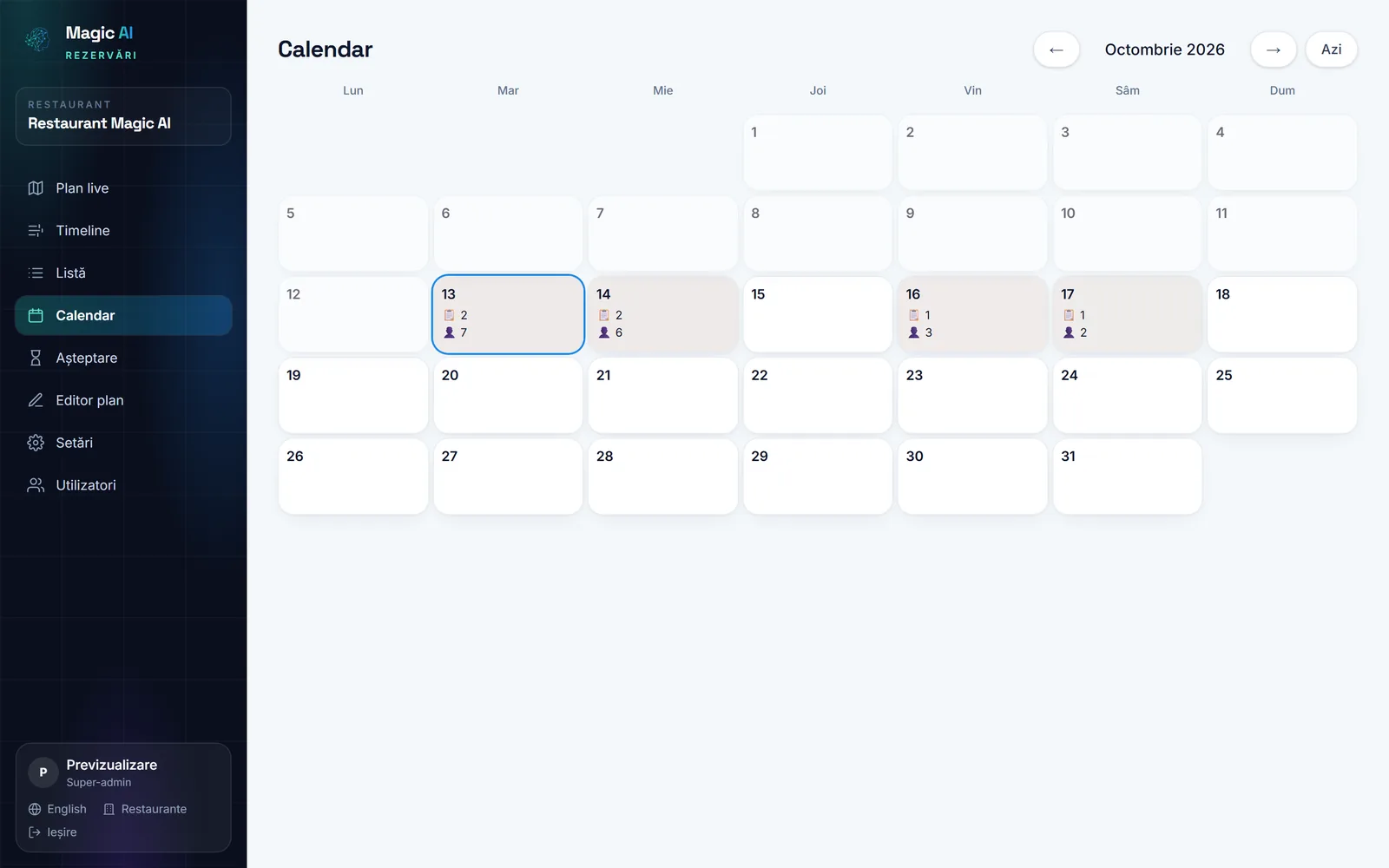 Calendarul rezervărilor